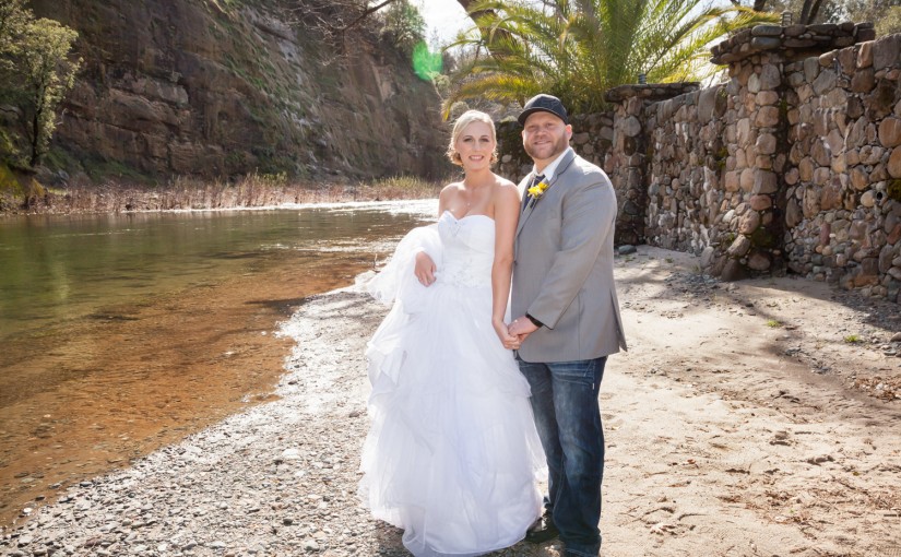 Bride & Groom along the water at Centerville Estates in Chico CA. - http://nikirossphotography.com